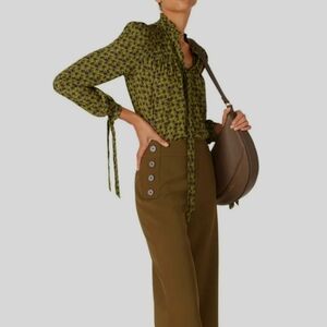 LOVE, WHIT By Whitney Port Green Floral V- Neck Blouse SIZE 2